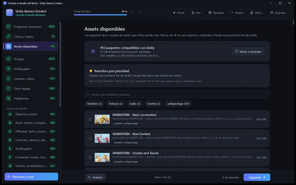 Captura de Unity Games Creator: tus assets.