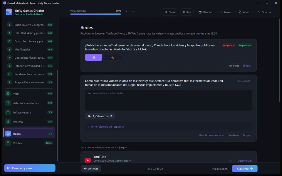Captura de Unity Games Creator: redes.